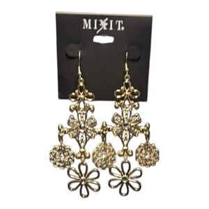 5/$25 Mix It Gold Chandelier Floral Dangle Earrings